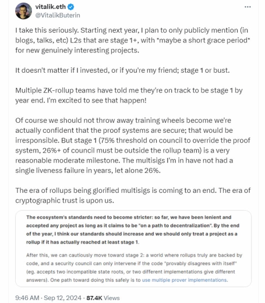 Vitalik Buterin: Layer-2s Must Reach ‘Stage 1’ Decentralization to Earn My Support