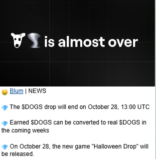 Blum Dogs Airdrop Nears End: $Dogs Token Listing And New Halloween Game On The Horizon